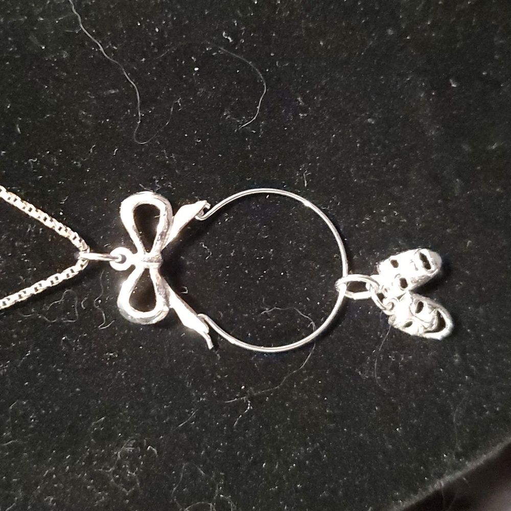 Comedy and tragedy charm necklace with bow clasp and silver 16" chain
